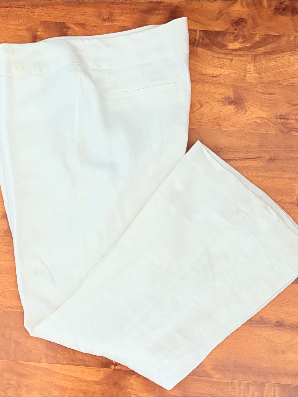 Worthington Cream High-Waisted Wide Leg Linen Trousers Size 16